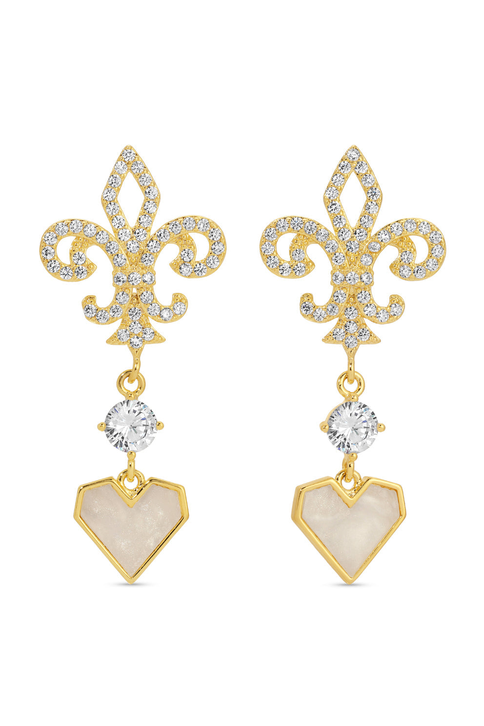 Morgan CZ Fleur-De-Lis Heart Drop Earrings