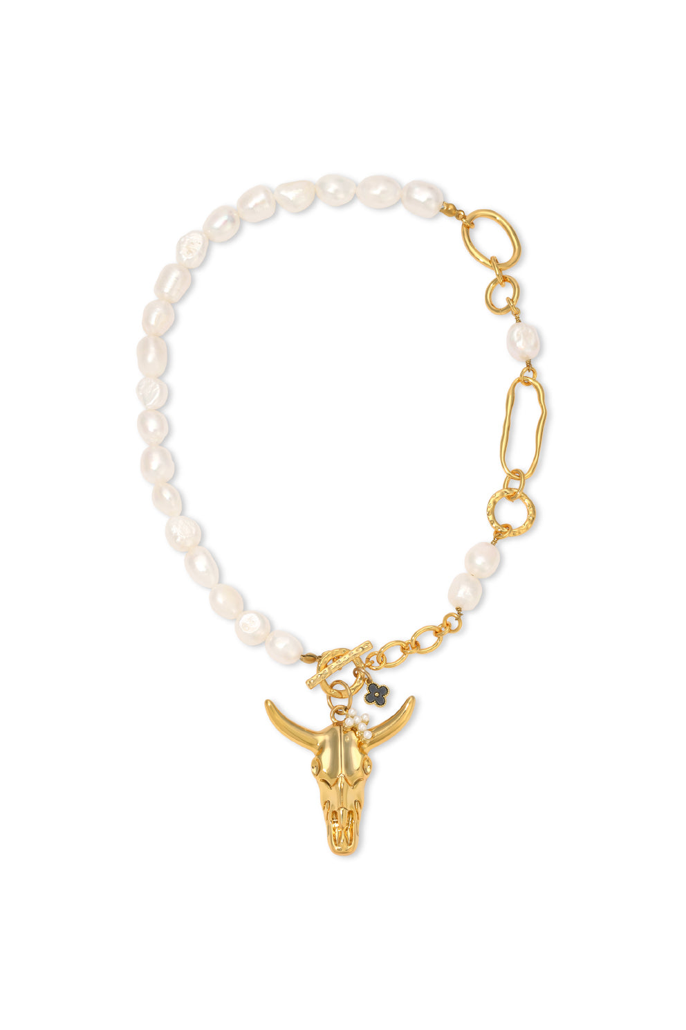 Candace Golden Bull Skull Pearl Necklace