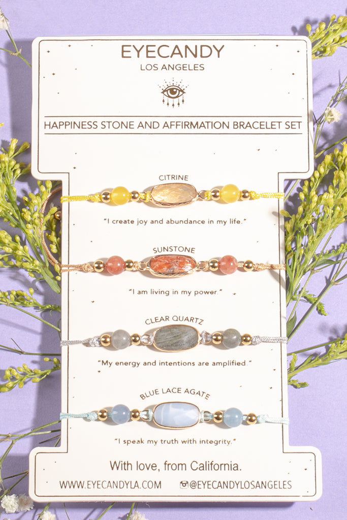 Happiness Stone Affirmation Bracelet Set