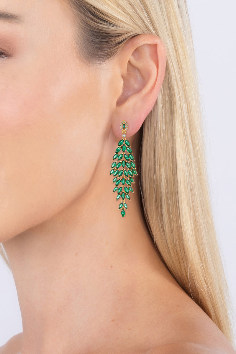 Ava Green Leaf 18K Gold Plated CZ Drop Earring