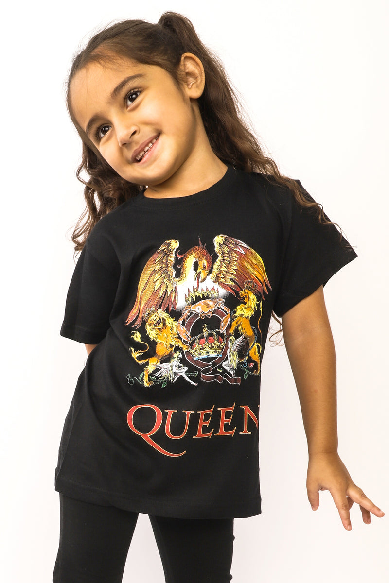 Kid's Queen T-Shirt - Classic Crest - Black (Boys and Girls)