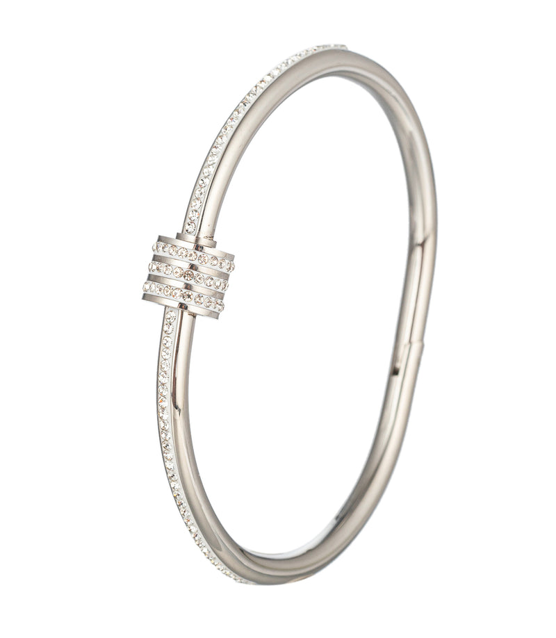 Silver tone titanium CZ crystal cuff bracelet.