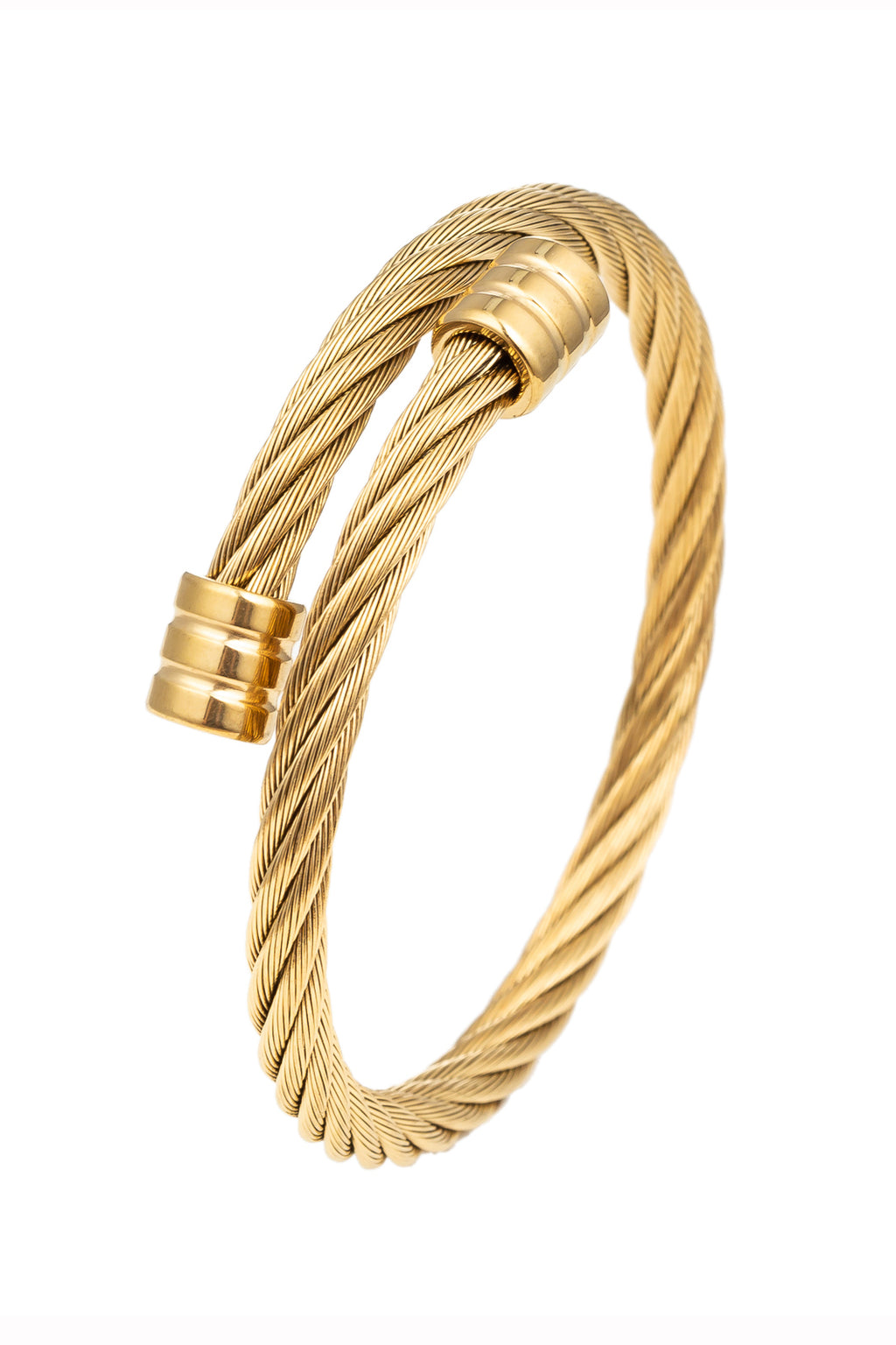 Gold tone titanium wrap coil bracelet.
