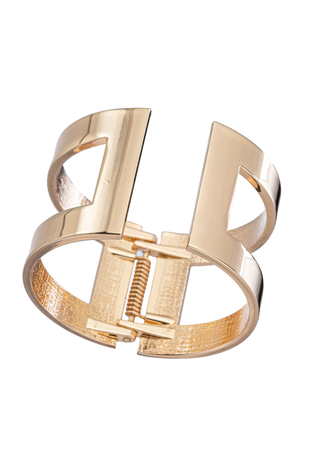 Gold titanium latch bracelet.