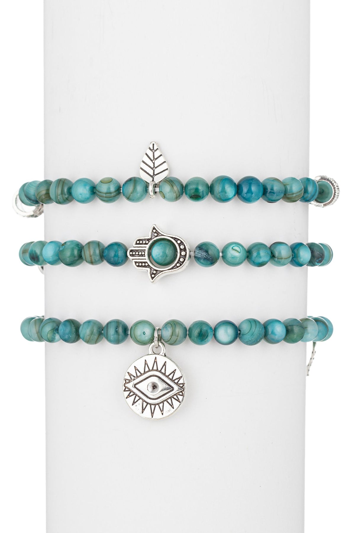 Hamsa + Evil Eye 3 Piece Bracelet Set