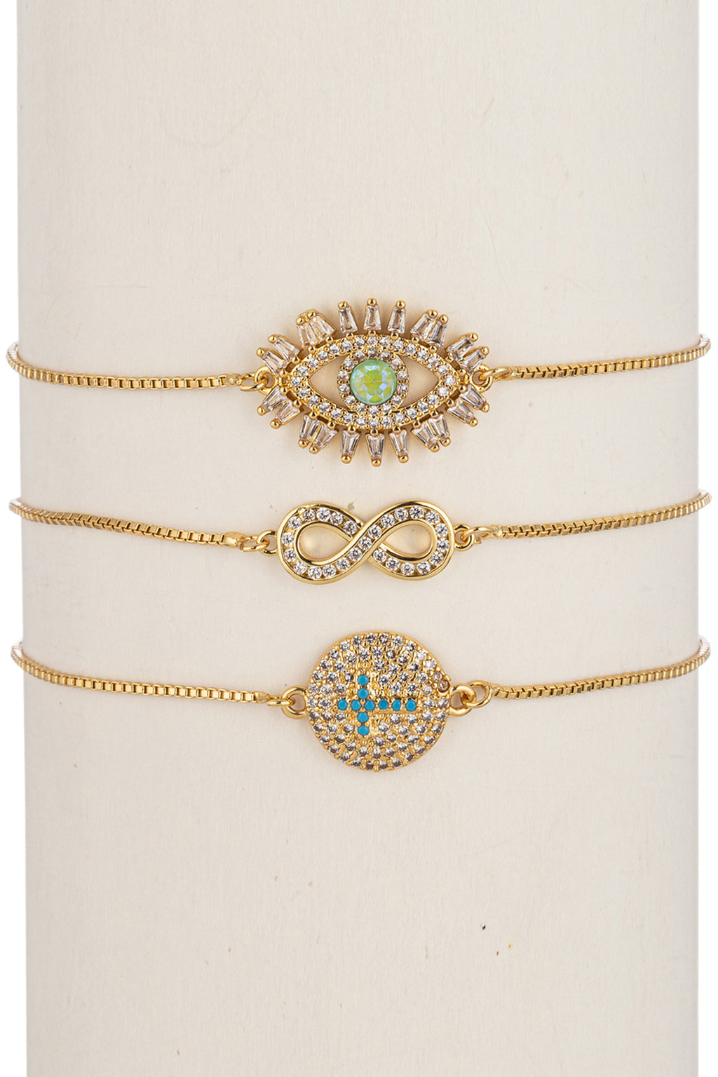 Infinity, Cross & Eye Bracelet Set
