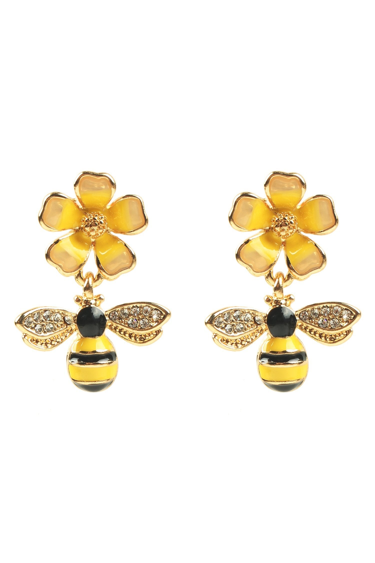 honey bee flower statement drop earring