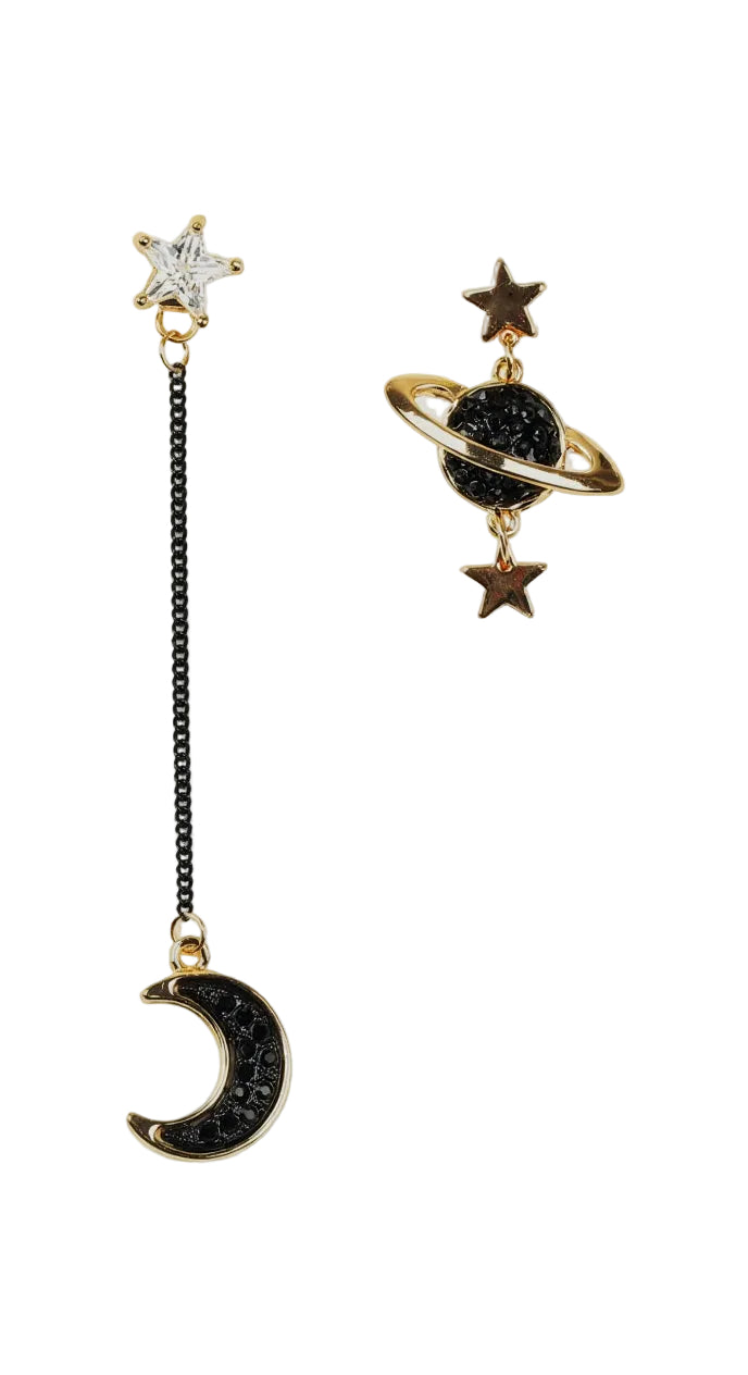 star and moon celestial drop earring in black tone