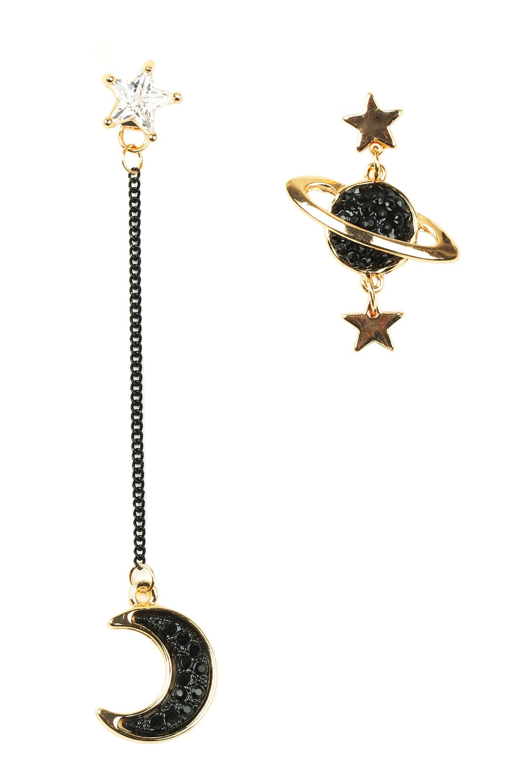 star and moon celestial drop earring in black tone