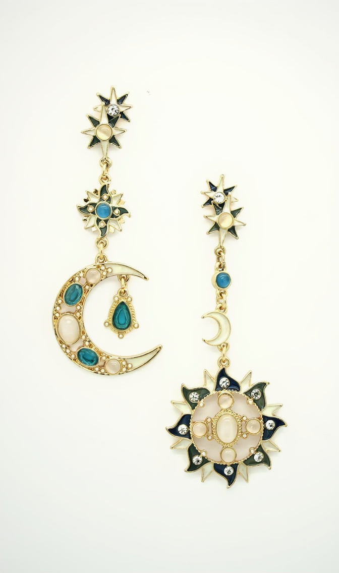 star and moon in gold tone drop earring