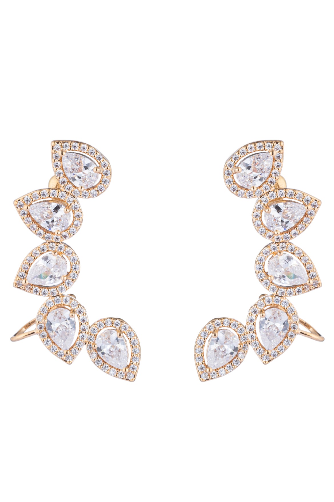 Gold ear cuff earrings studded with CZ crystals.