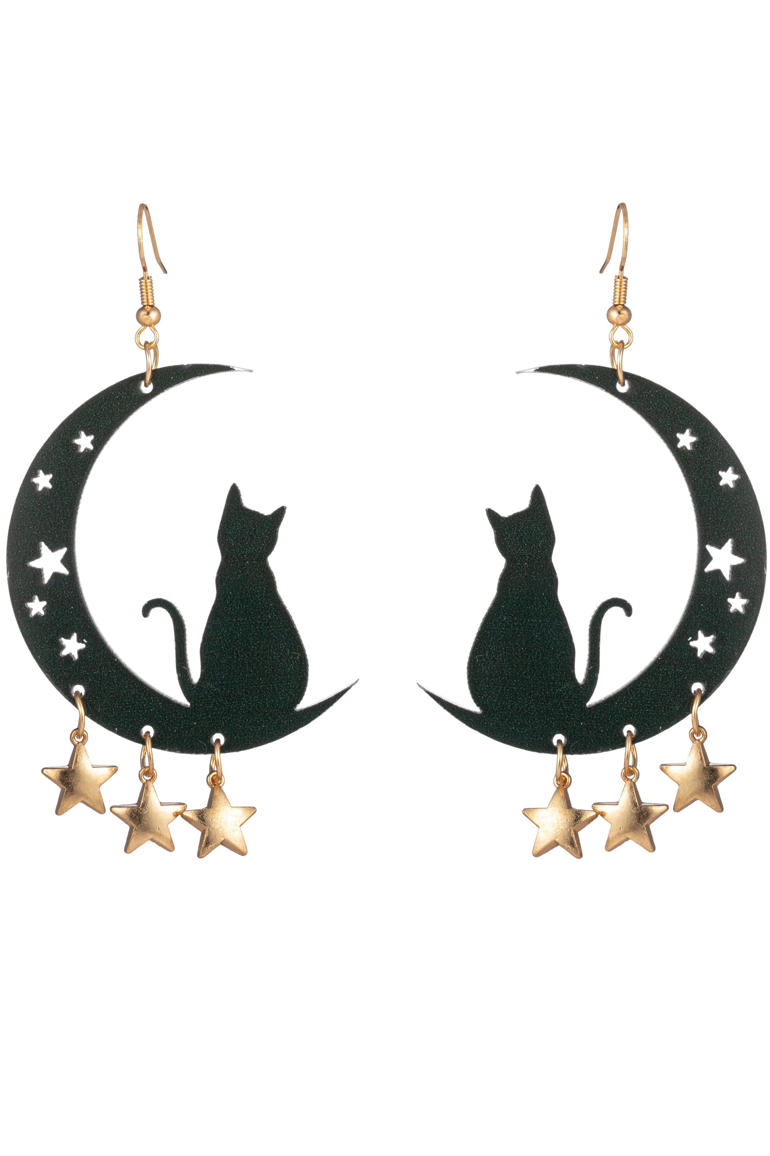 Black Cat Sitting on Moon Drop Earrings