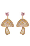 Pink Mushroom Heart CZ Drop Earrings