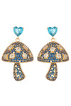 Blue Mushroom CZ Heart Earrings