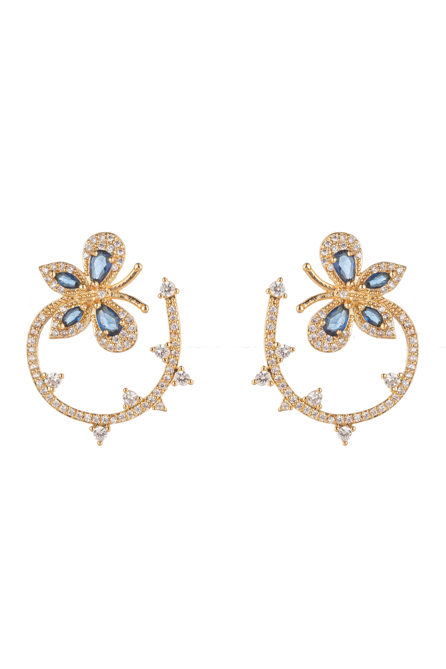 18k gold plated blue butterfly earrings studded with CZ crystals.