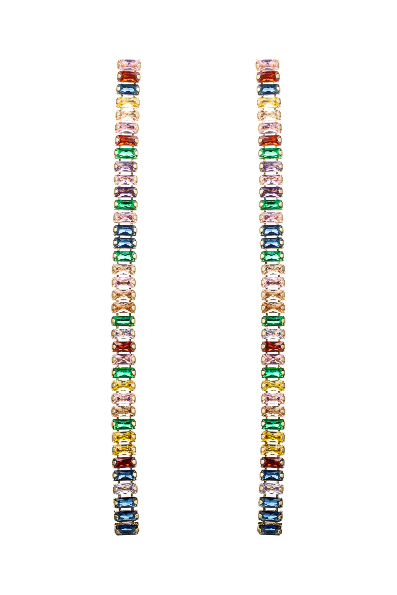 18k gold plated rainbow earrings studded with CZ crystals.