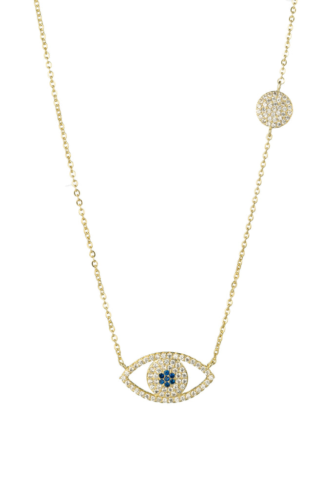 18k gold plated brass Evil eye pendant on a gold plated chain.