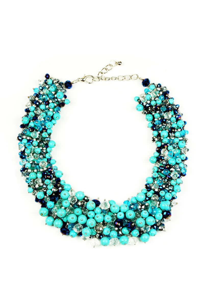 Teal and black beaded statement collar necklace.