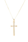 Gold tone brass necklace with a CZ crystal studded sterling silver cross pendant.
