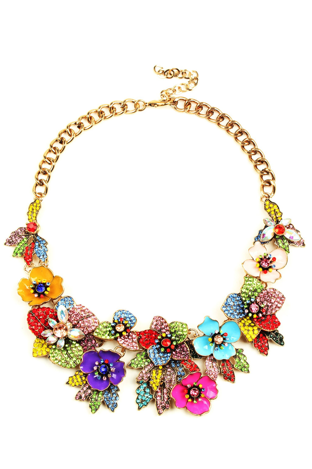 rainbow floral statement bib necklace