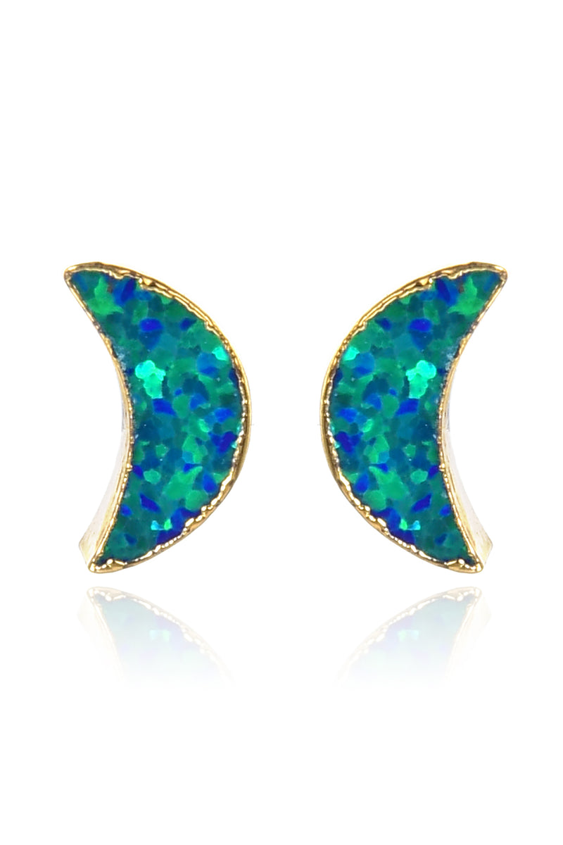 Opal Moon Stud Earrings