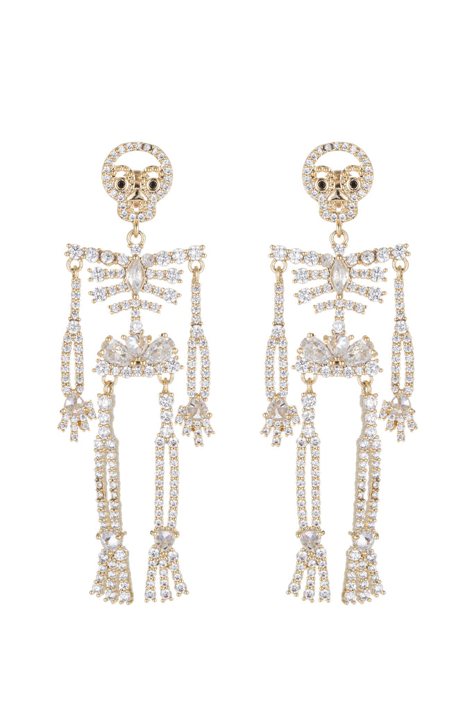 Skull statement earrings studded with CZ crystals.