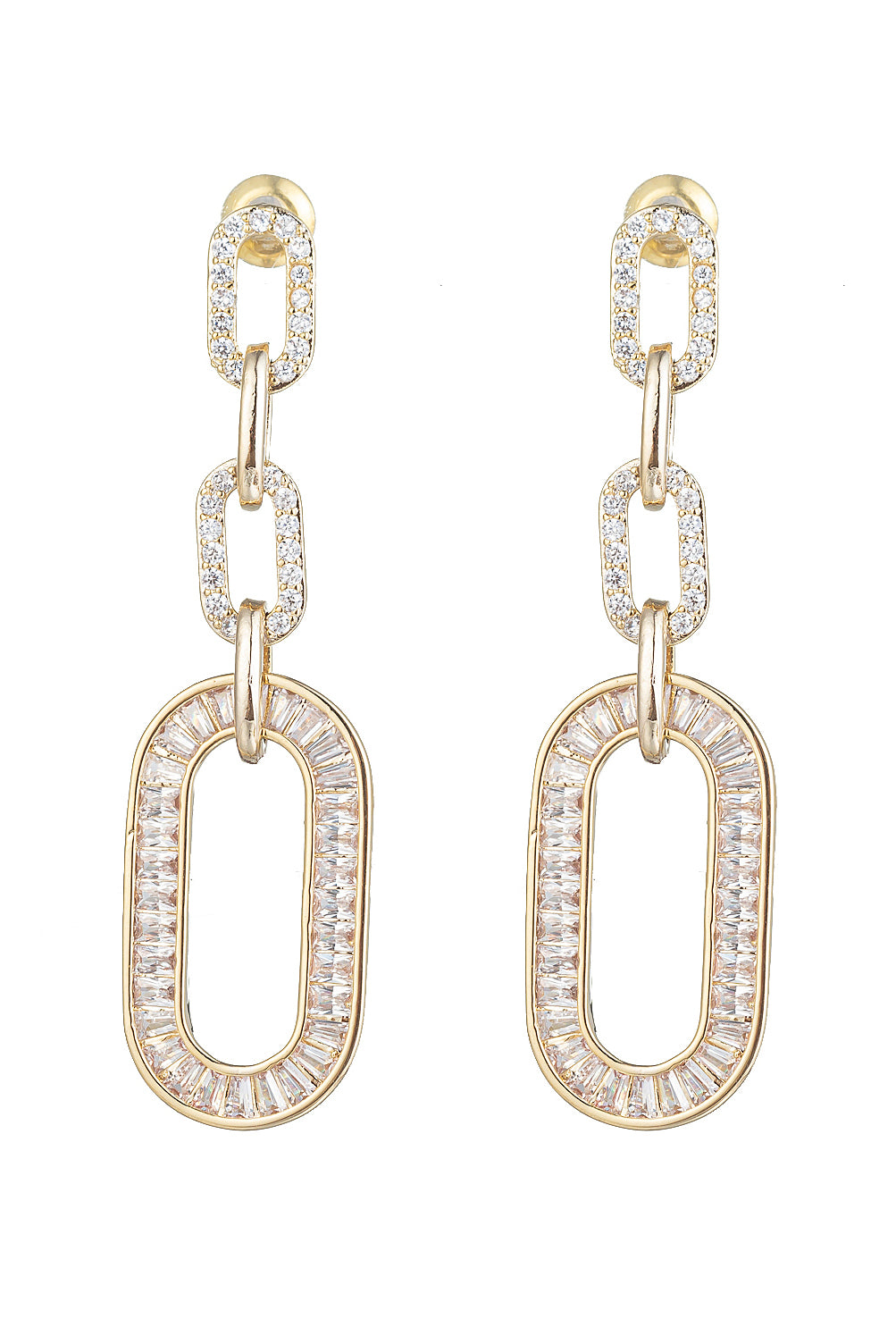 Silver tone brass statement earrings studded with CZ crystals.