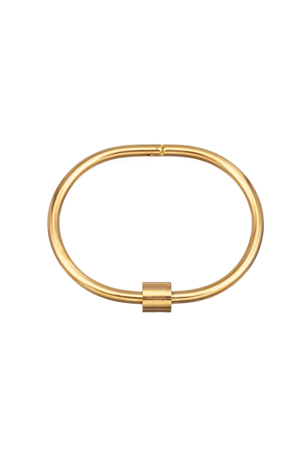 Gold tone titanium screw cuff bracelet.