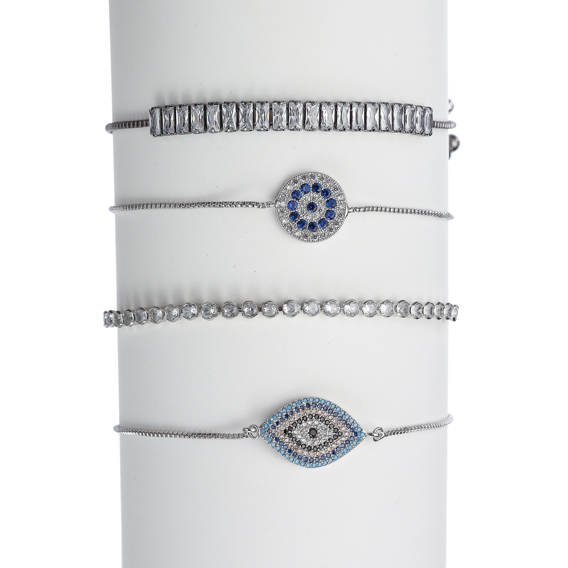 CZ Crystal Silver Evil Eye Bracelet 4-Piece-Set - Nevin