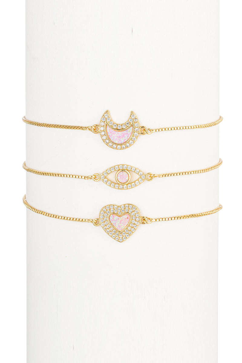 Pink Opal Moon, Heart, & Eye Bracelet