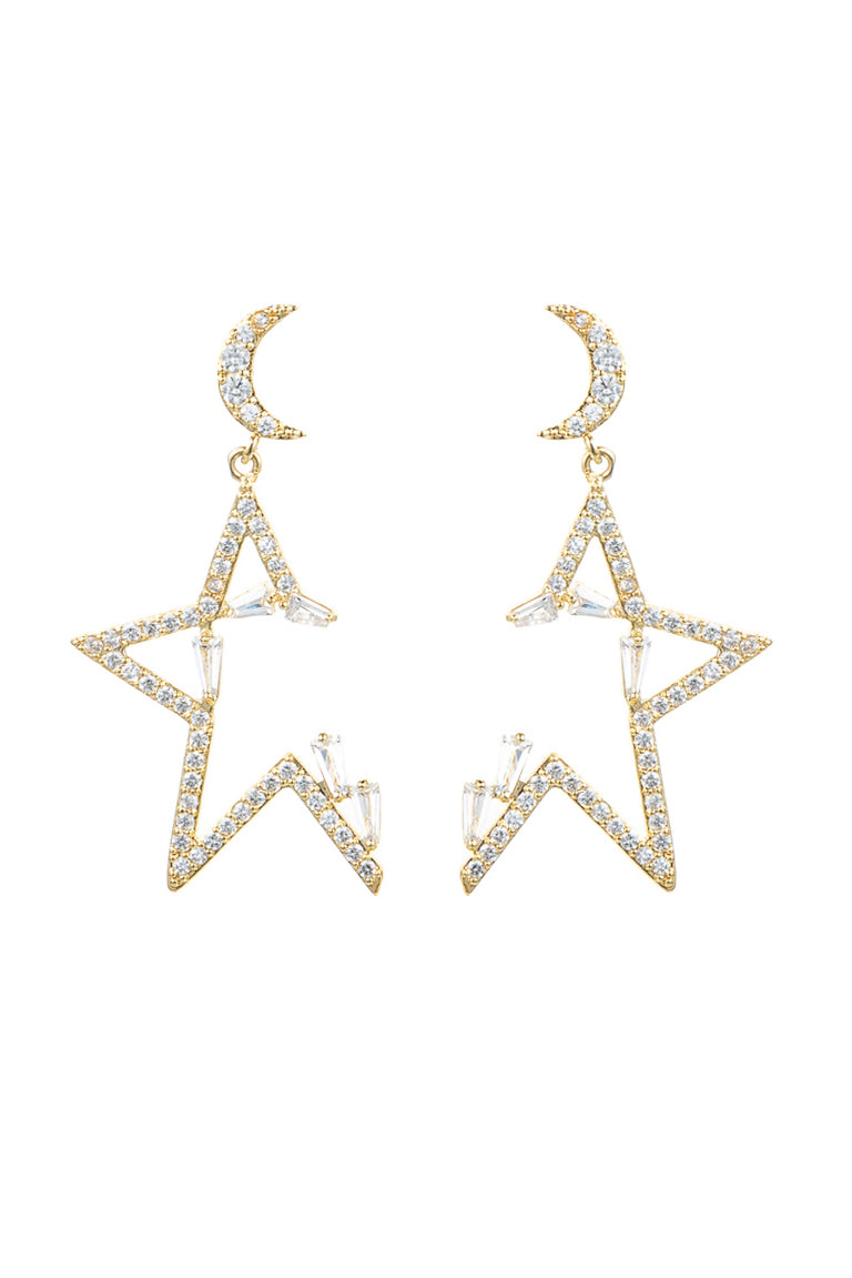 18k gold plated star and moon earrings studded with CZ crystals.