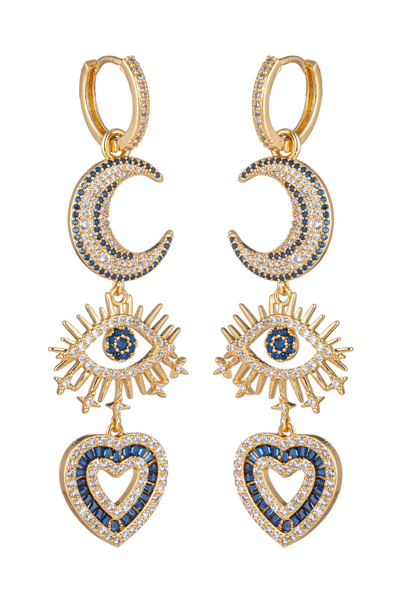 Crescent Moon Heart Drop Earrings