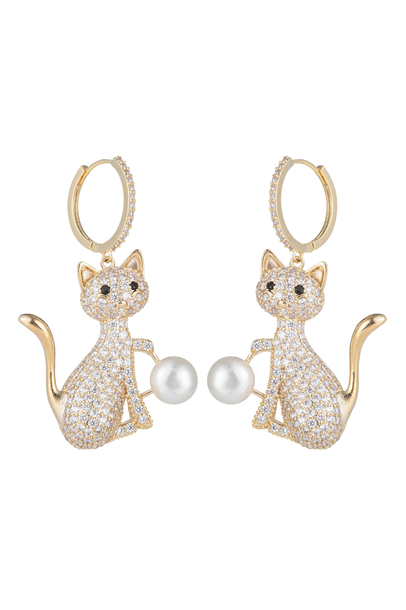 18k gold plated cat earrings studded with CZ crystals.