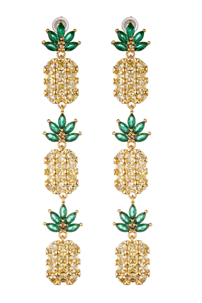 Embrace tropical vibes with these earrings adorned with yellow pineapple-shaped cubic zirconia, adding a fun and stylish element to your look.