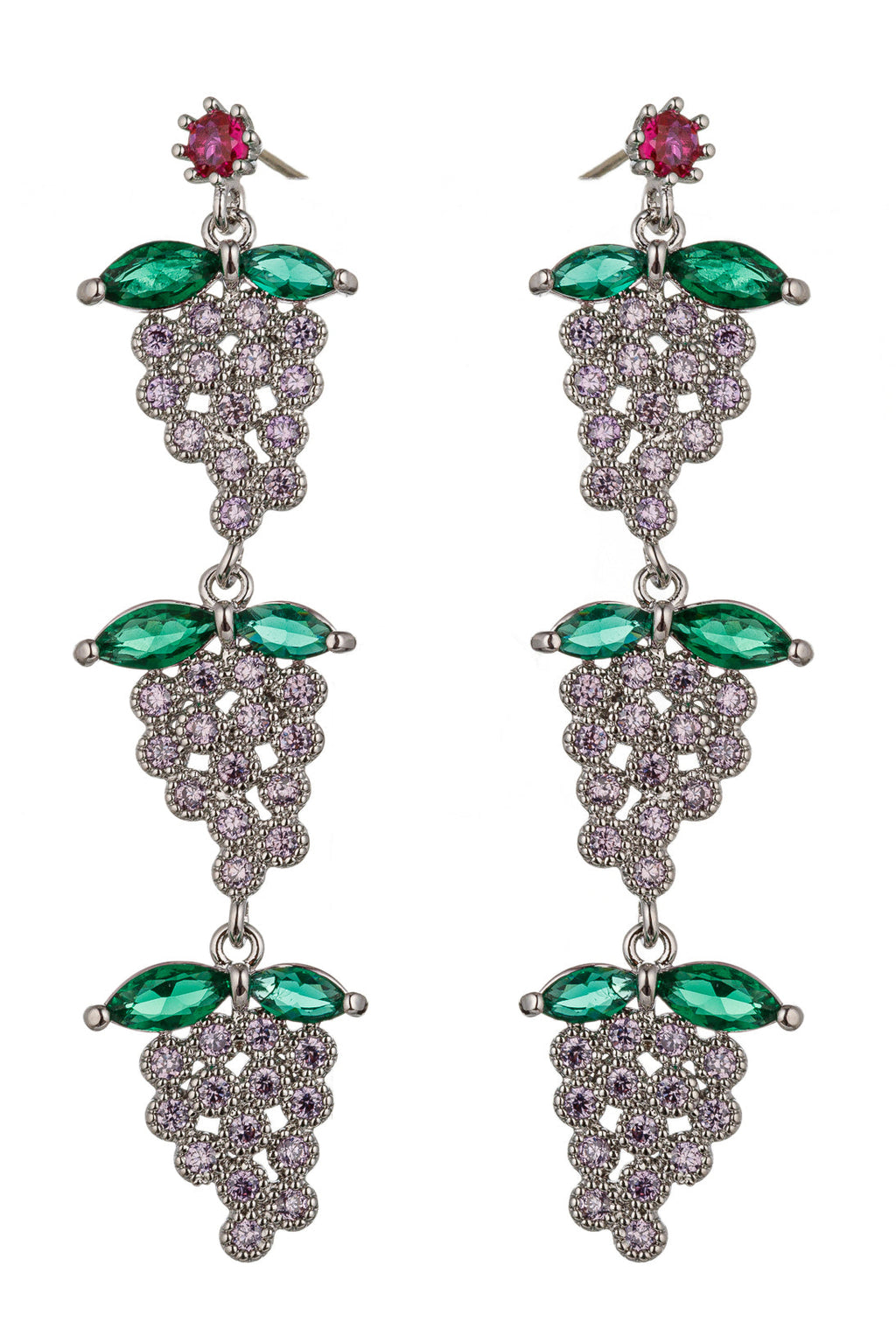 Add a touch of luxury with these drop earrings featuring lustrous purple grape-hued cubic zirconia stones, a statement of elegance.