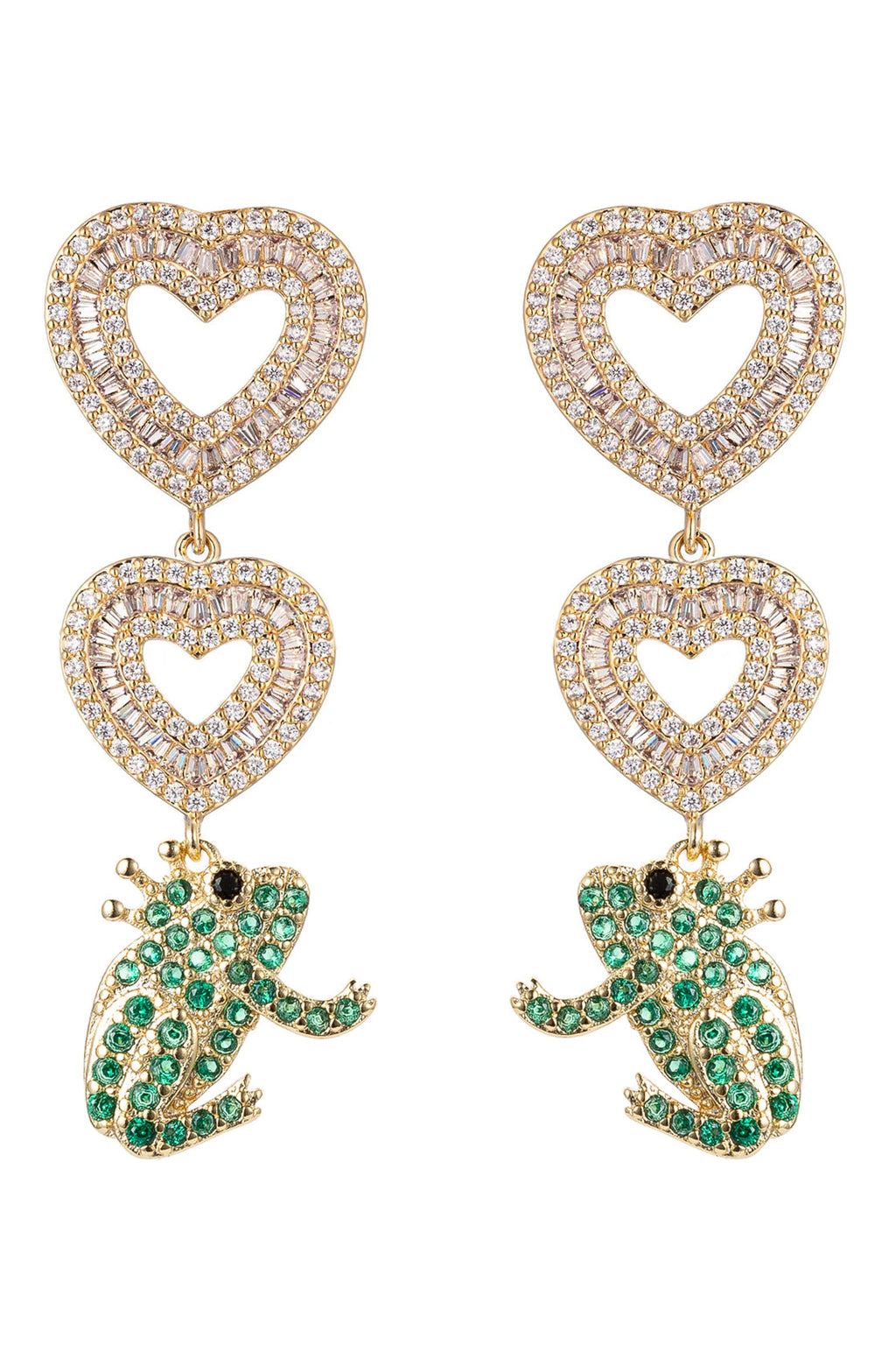 Green Frog Heart 18K Gold Plated CZ Drop earrings