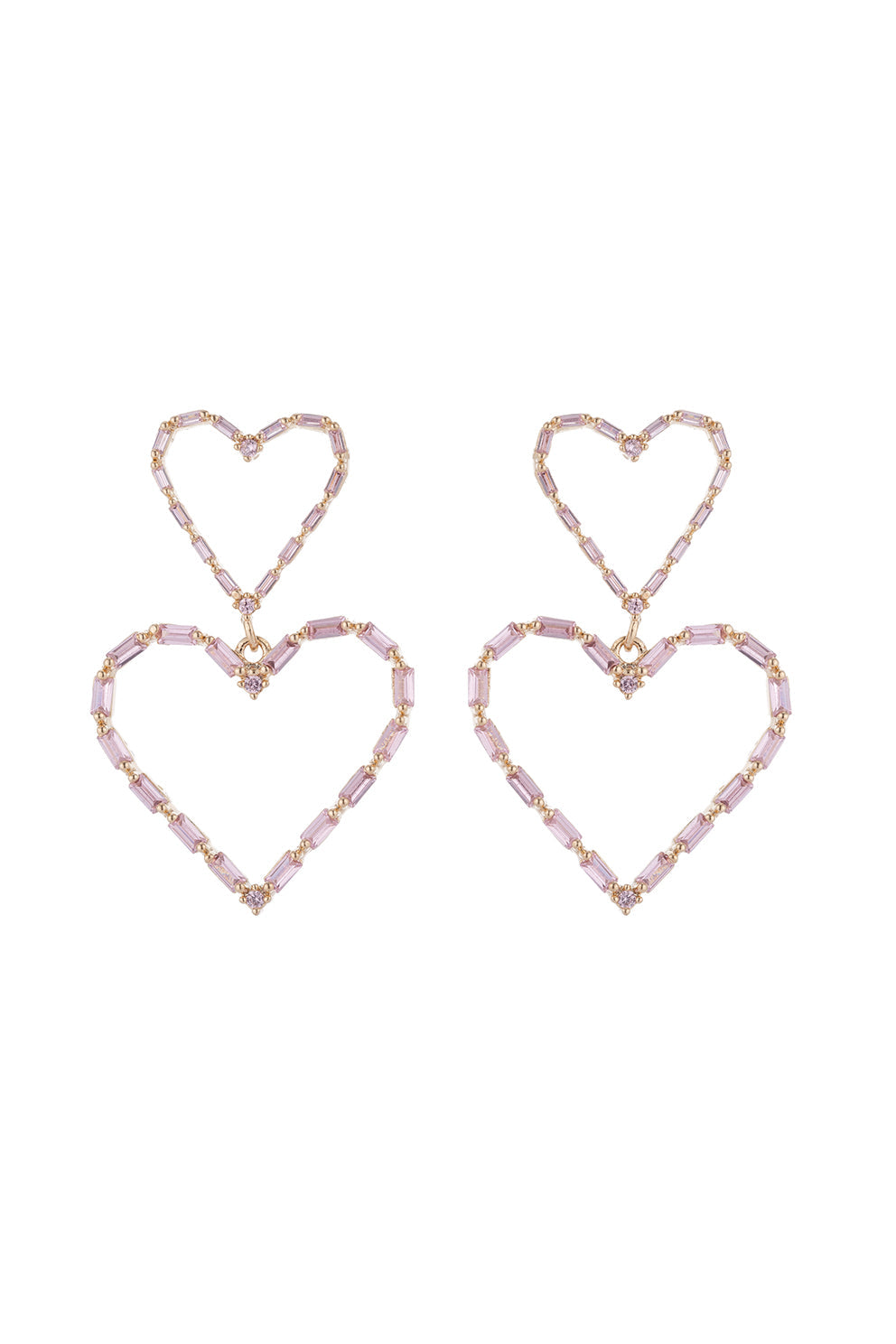 Double Heart 14K Gold Plated CZ Crystal Drop Earring