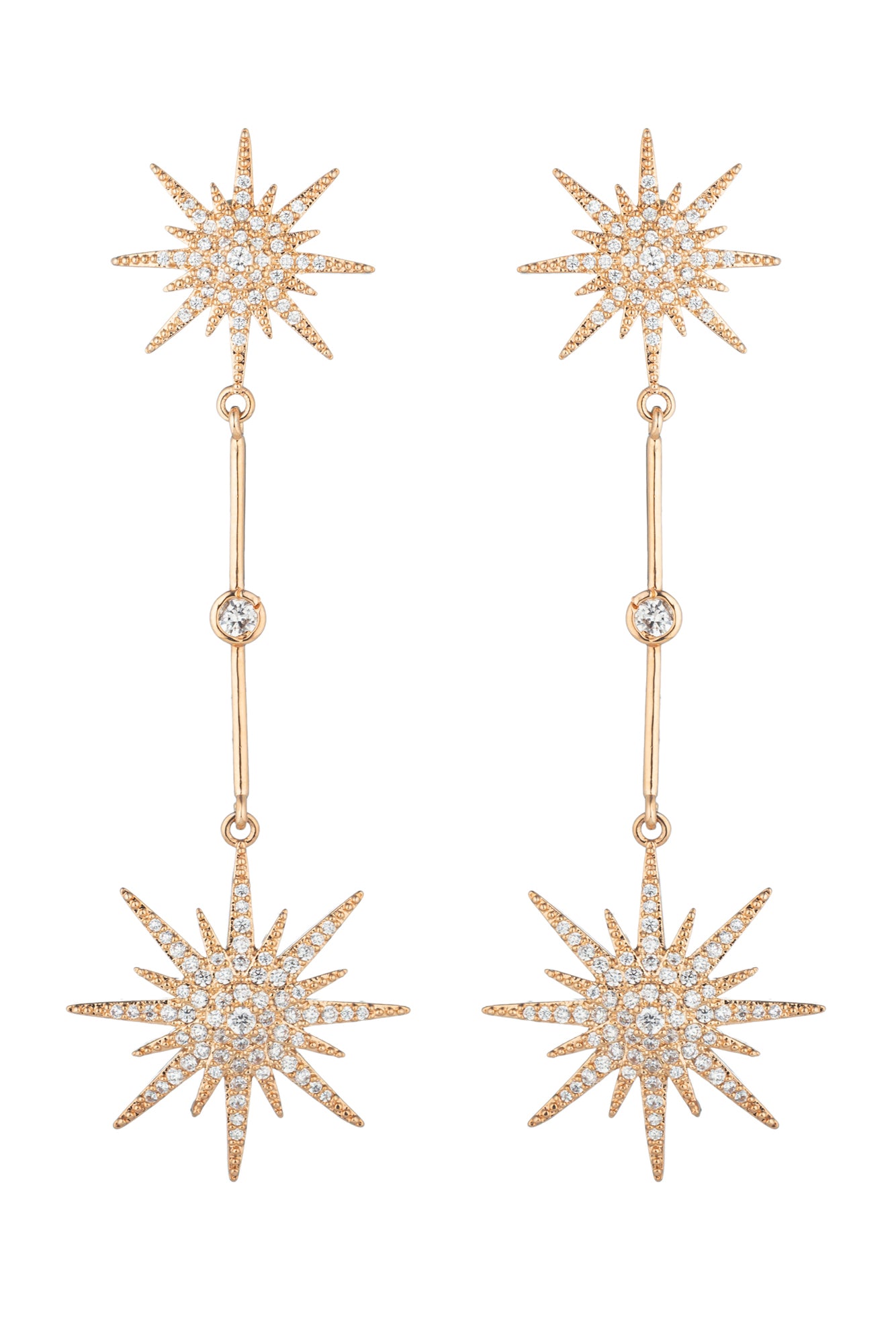 North Star drop earrings studded with CZ crystals.