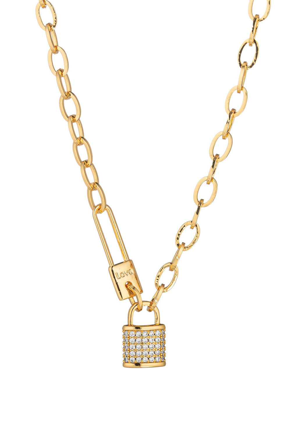 Unlock timeless beauty with our 18K Gold Plated Lock Necklace, adorned with dazzling cubic zirconia stones
