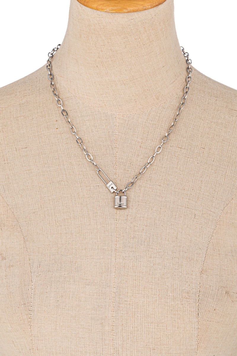 Women's Silver Brass Lock Pendant Necklace - Candice – Eye Candy Los Angeles