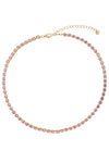 Elevate your elegance with this exquisite pink cubic zirconia tennis necklace, a perfect blend of charm and allure.