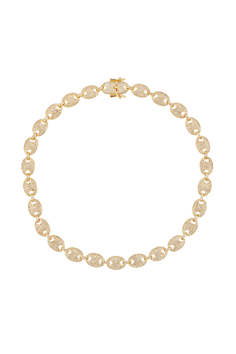 18k gold plated brass collar necklace studded with CZ crystals.