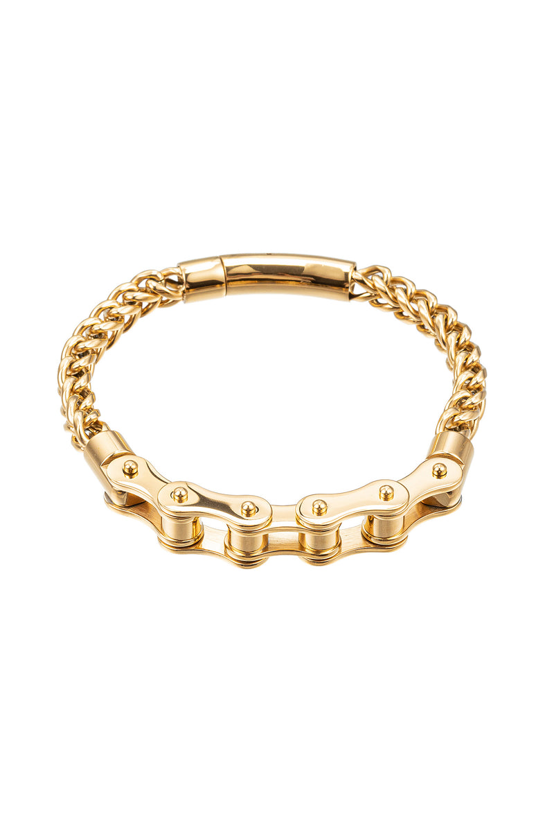Gold tone titanium bike chain bracelet.
