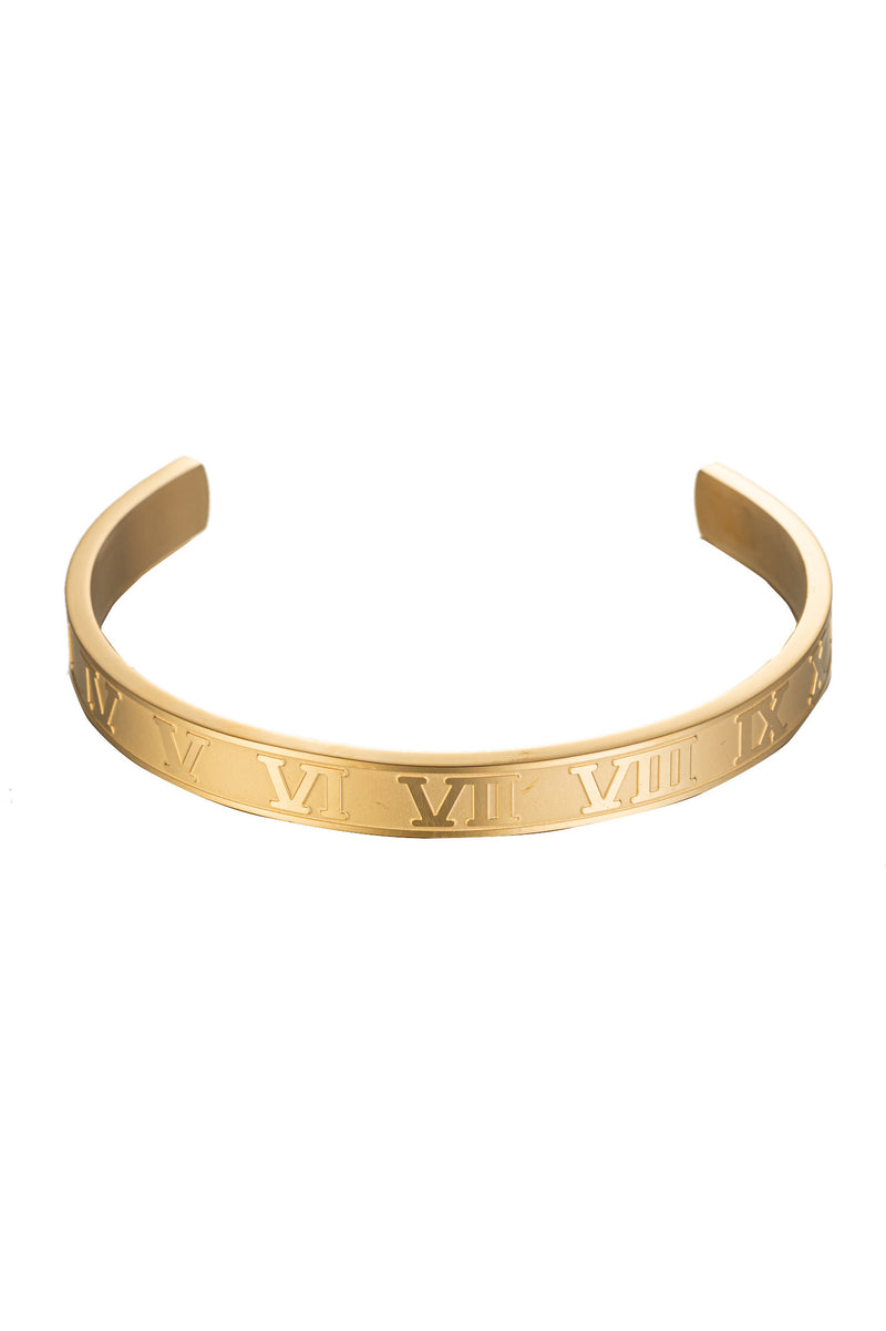 Men's 18K Gold Plated Titanium Roman Numeral Cuff Bracelet – Eye Candy Los  Angeles