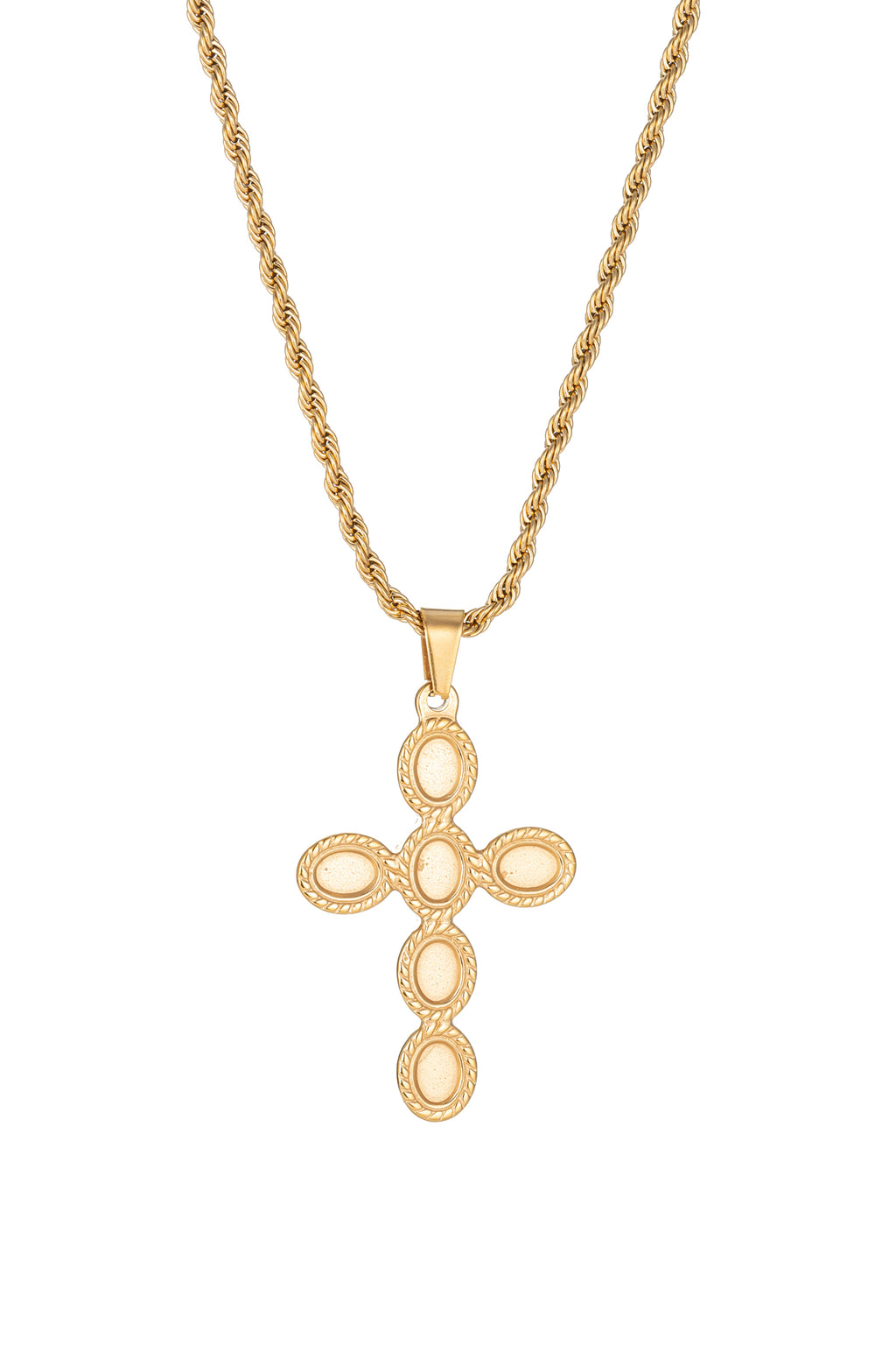 Gold titanium cross pendant necklace.