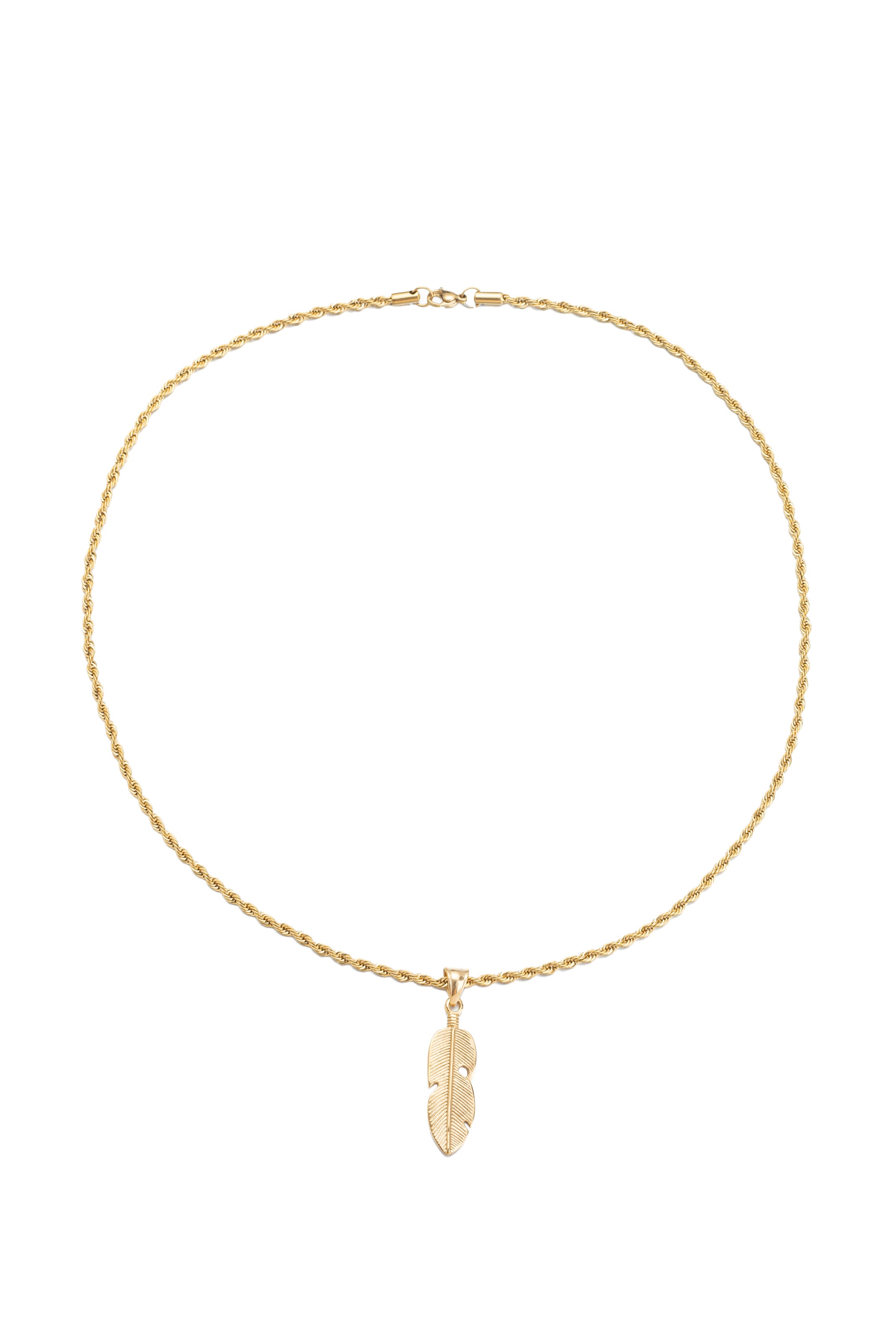 Gold titanium feather pendant necklace.