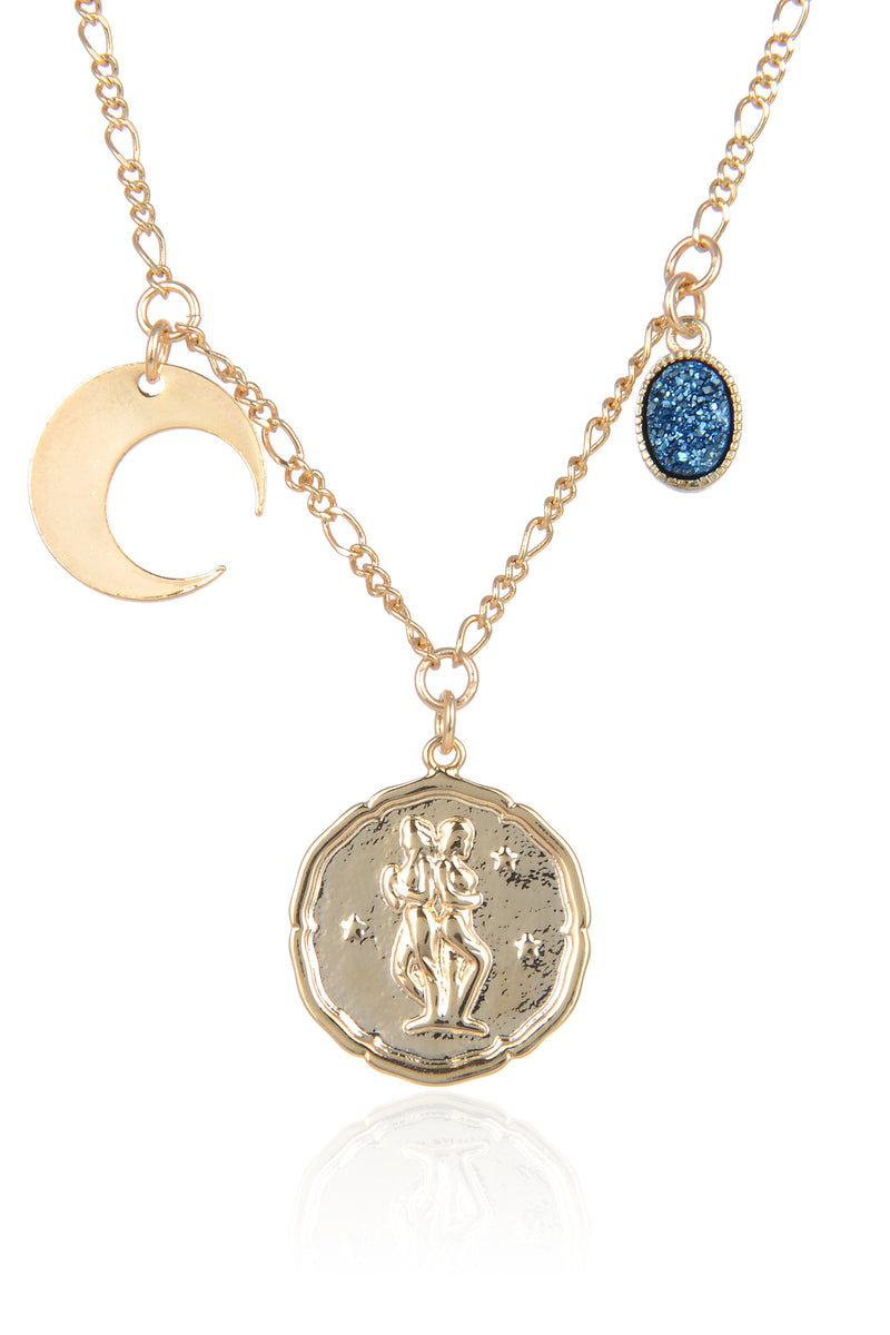 Zodiac Druzy Moon Necklace: Gemini