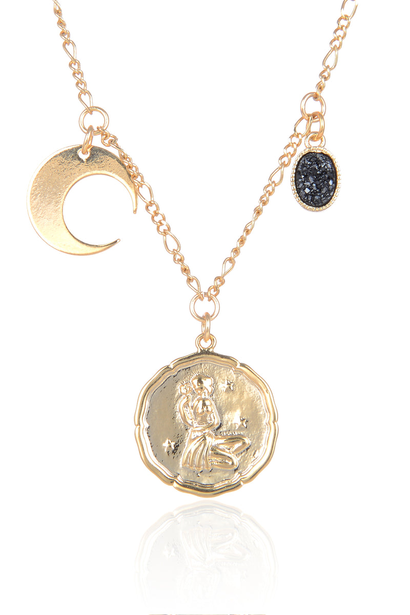 Zodiac Druzy Moon Necklace: Virgo