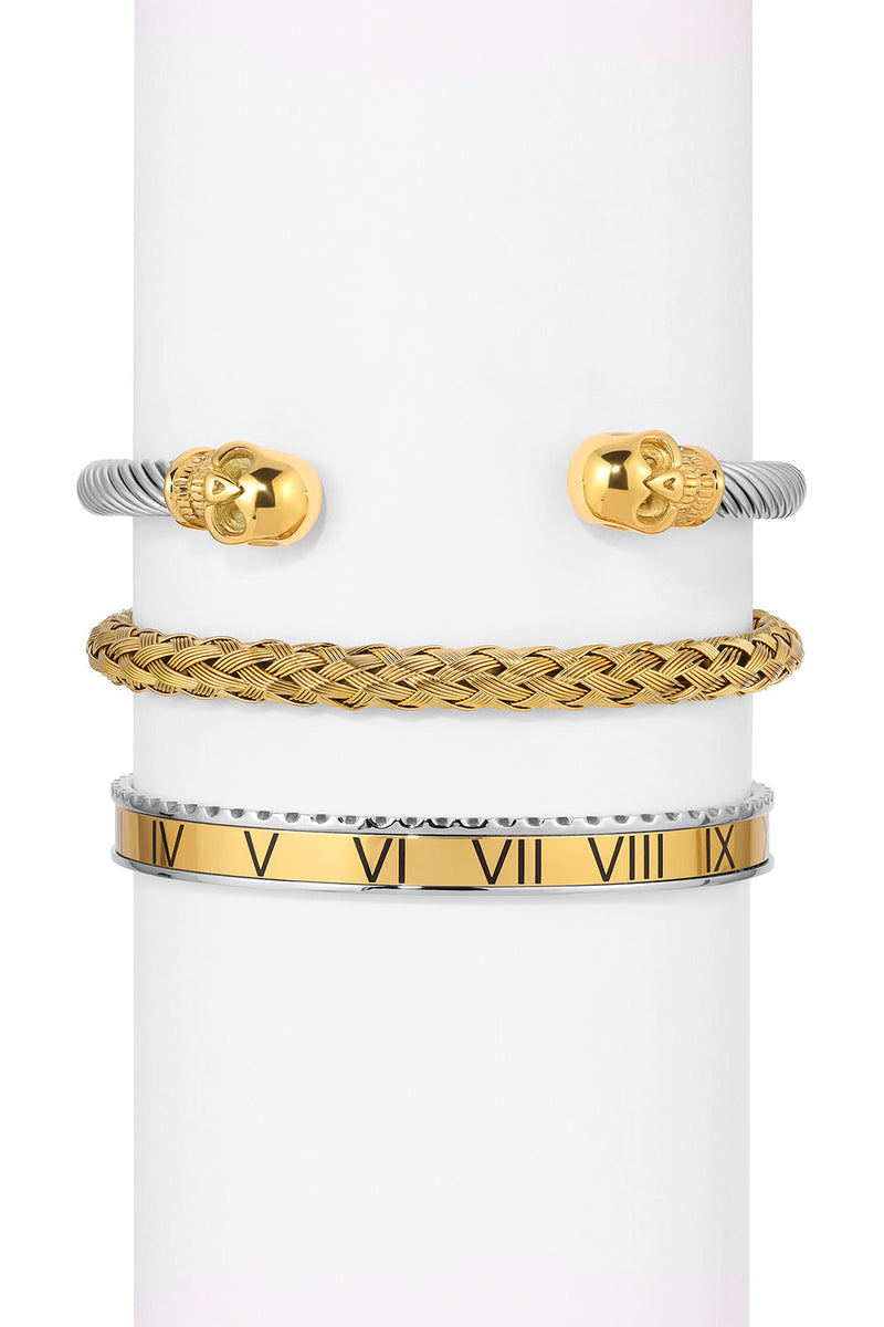 Claude 3-Piece 2 Tone Skull Bracelet Set
