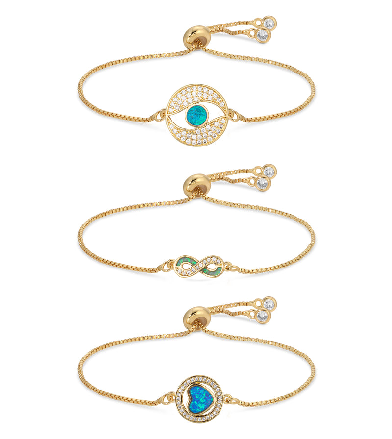 Infinity, Heart & Eye Bracelet Set